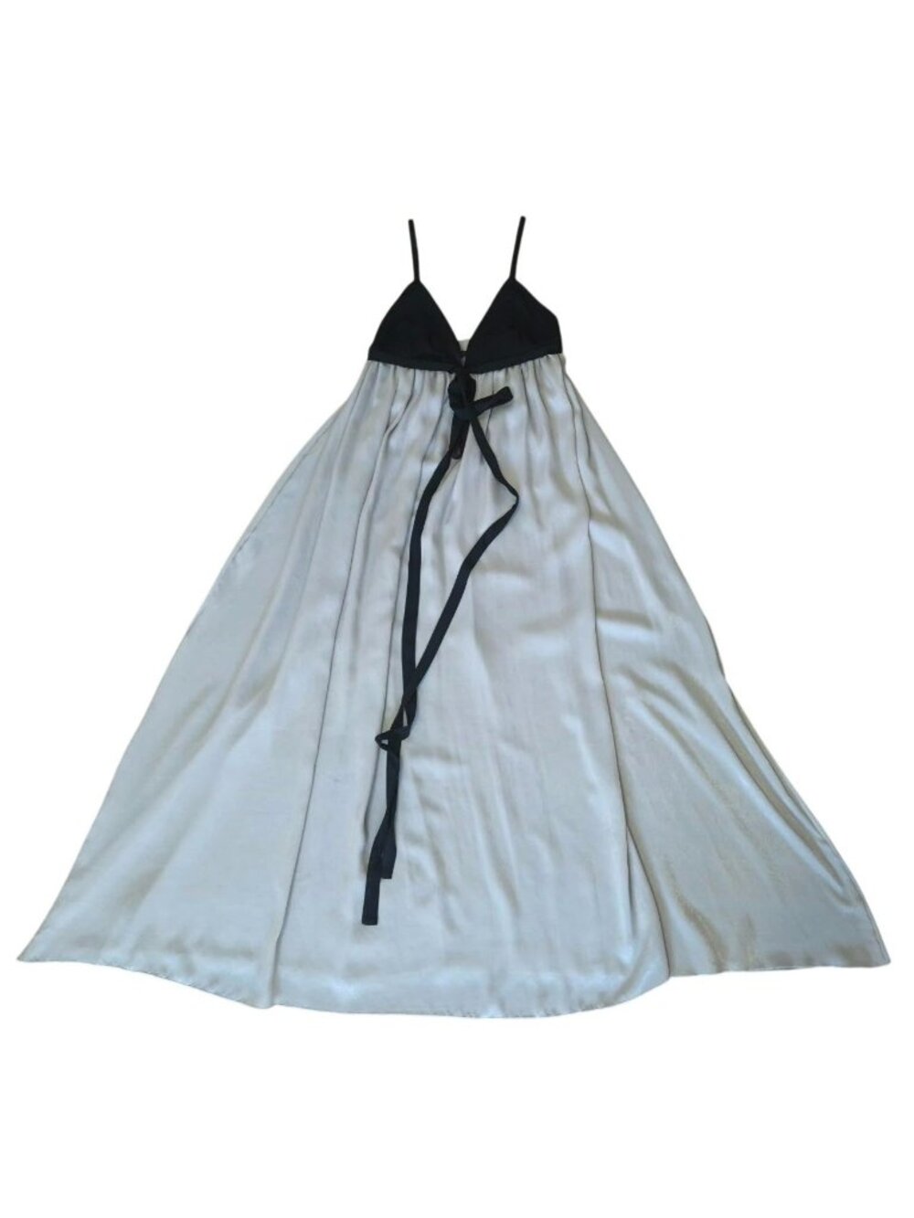 Zara Satin Maxi Dress Black Ivory Two Tone V Neck Adjustable Straps Size M